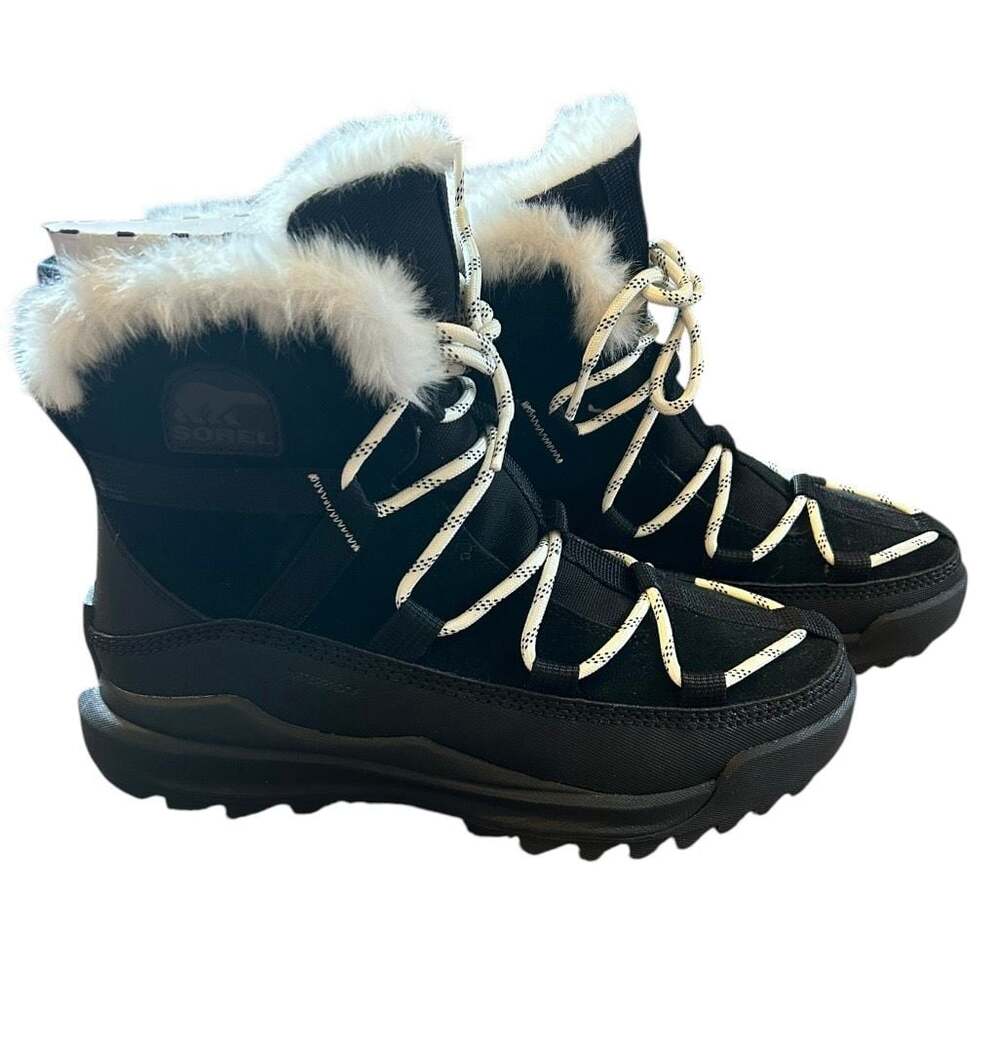 Sorel Women's ONA RMX Glacy Waterproof Faux Fur Boots, Black/Sea Salt